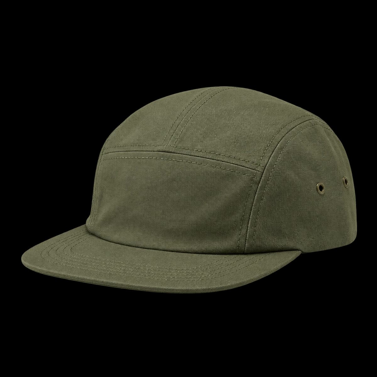 Isolated olive canvas five-panel cap