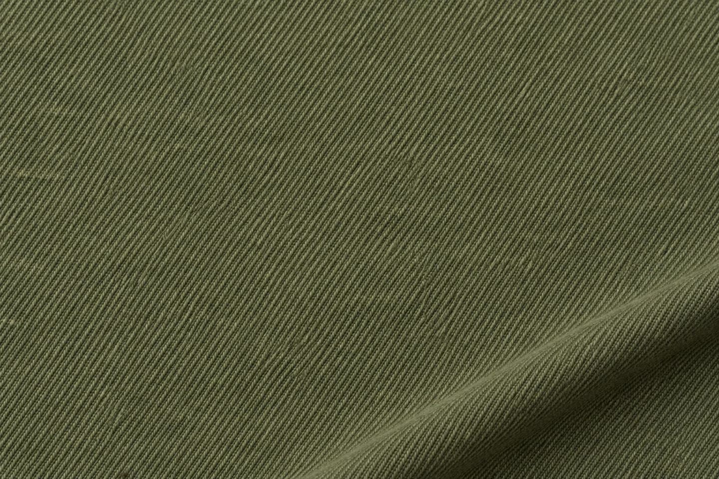 Olive cotton twill with a fine diagonal weave and a shallow fold
