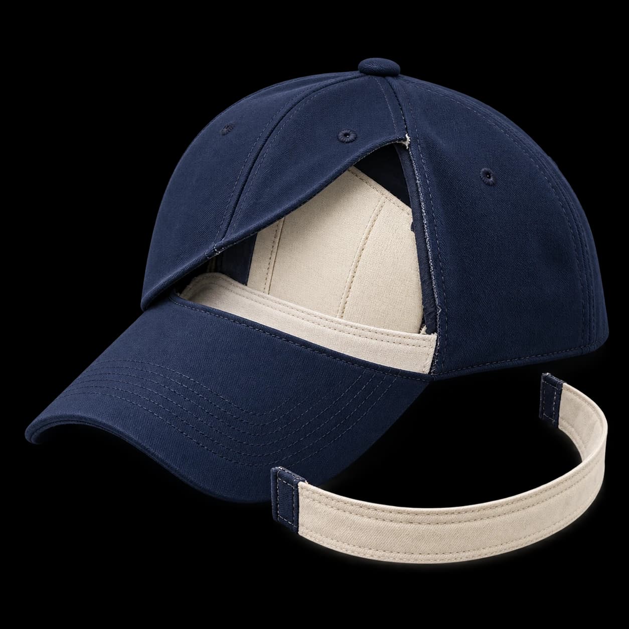 Generated construction study: baseball crown with internal support and sweatband exposed