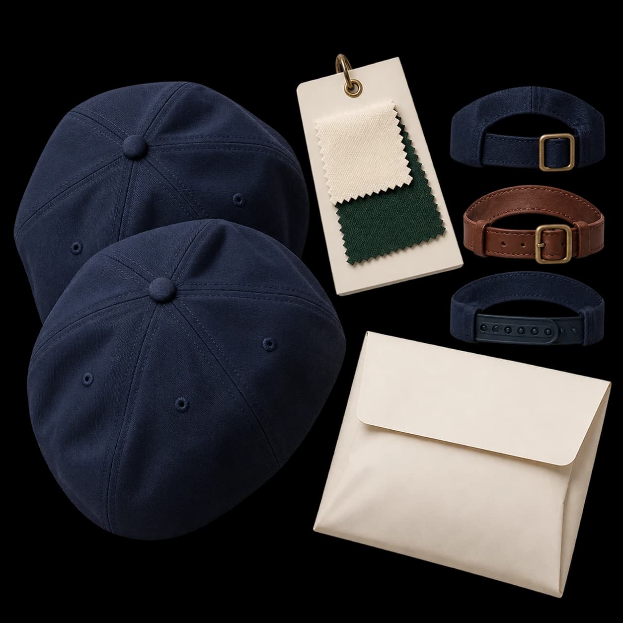 Generated construction study: cap components, color references and packing materials prepared as one quotation scope