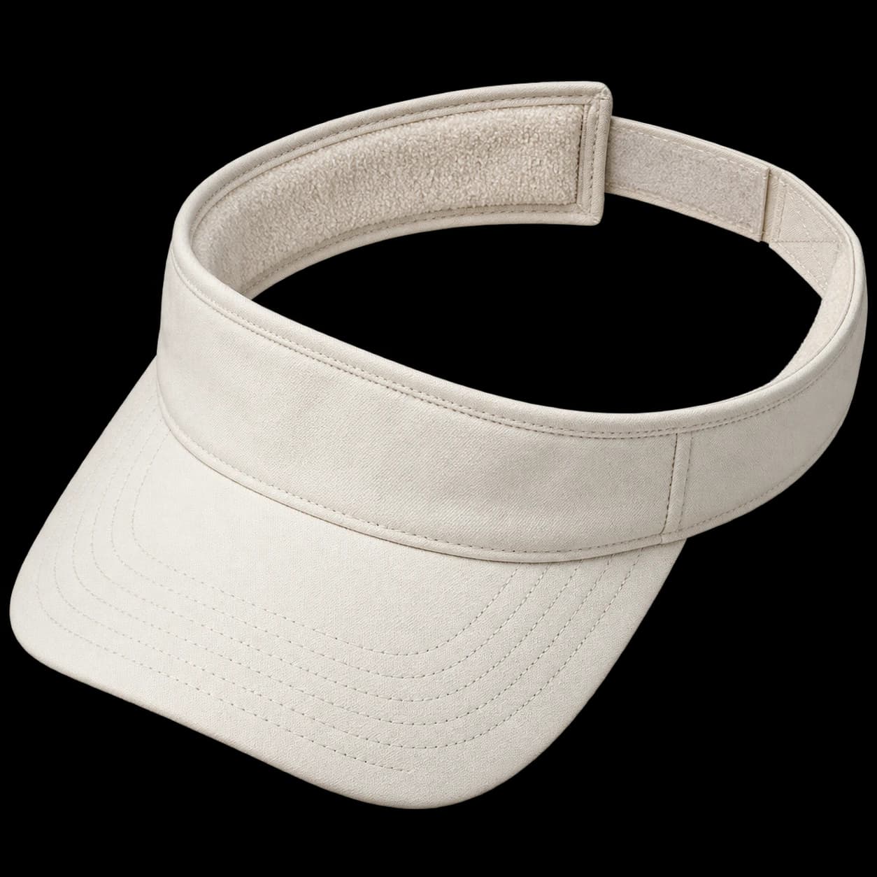 Generated construction study: open-crown visor with padded band and rear adjustment
