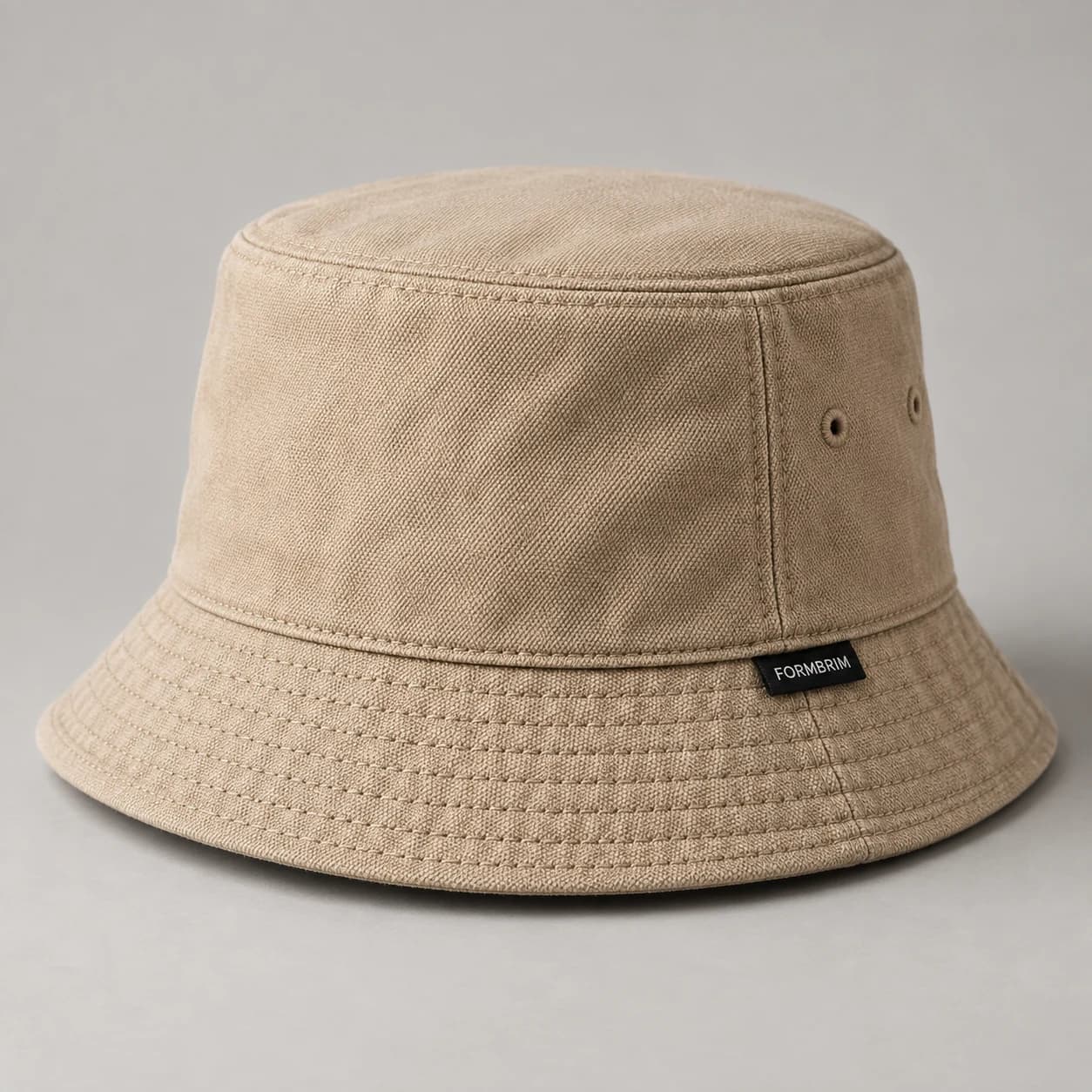 AI-generated canvas bucket hat design reference illustrating defined crown / stitched brim