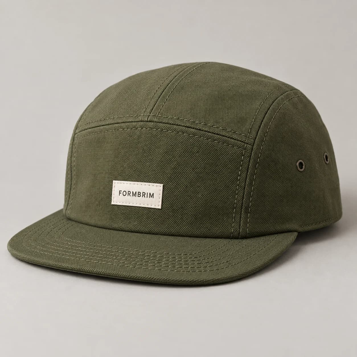 AI-generated canvas camp cap design reference illustrating camp profile / flat brim