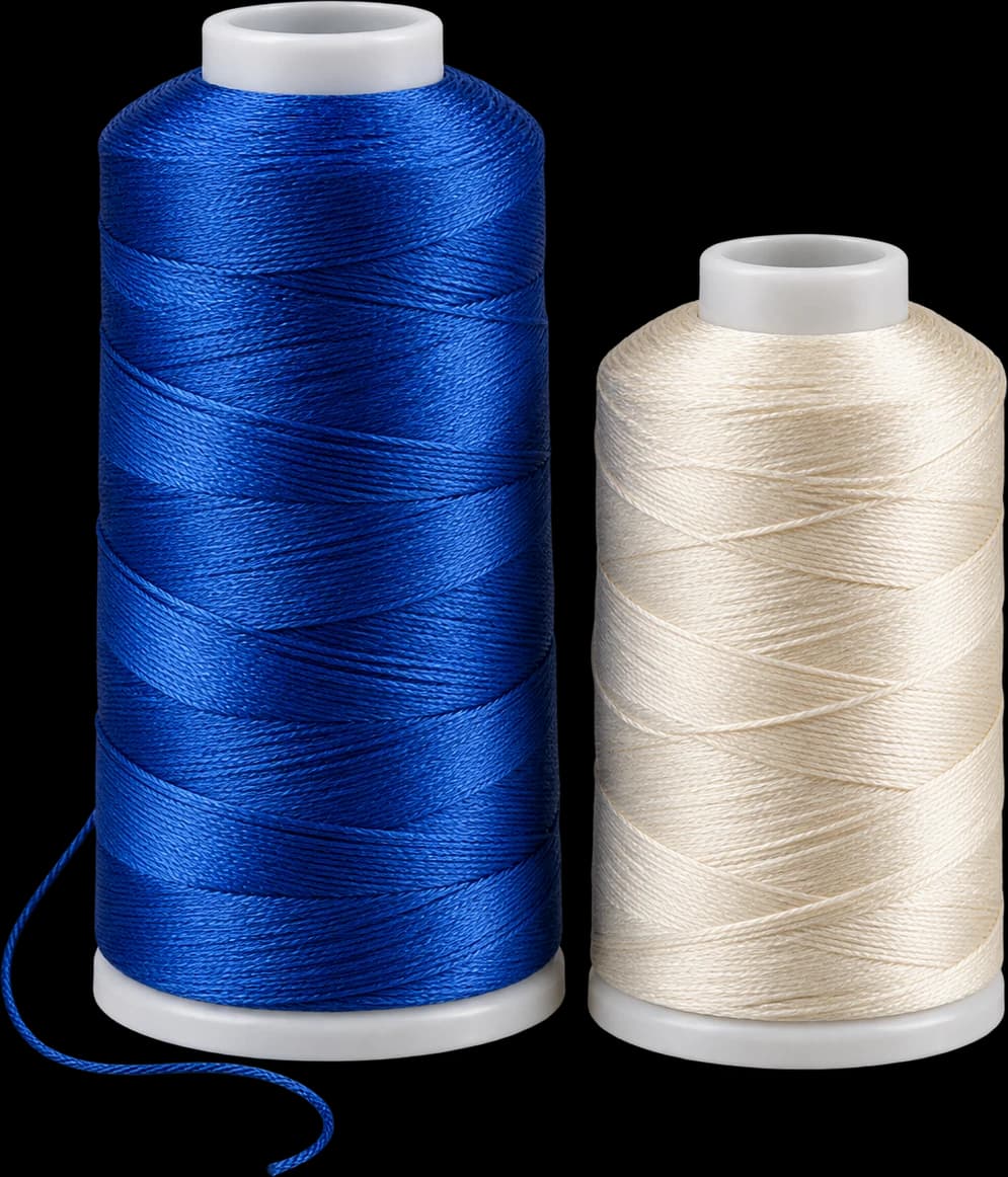 Generated cobalt and ivory embroidery thread spools